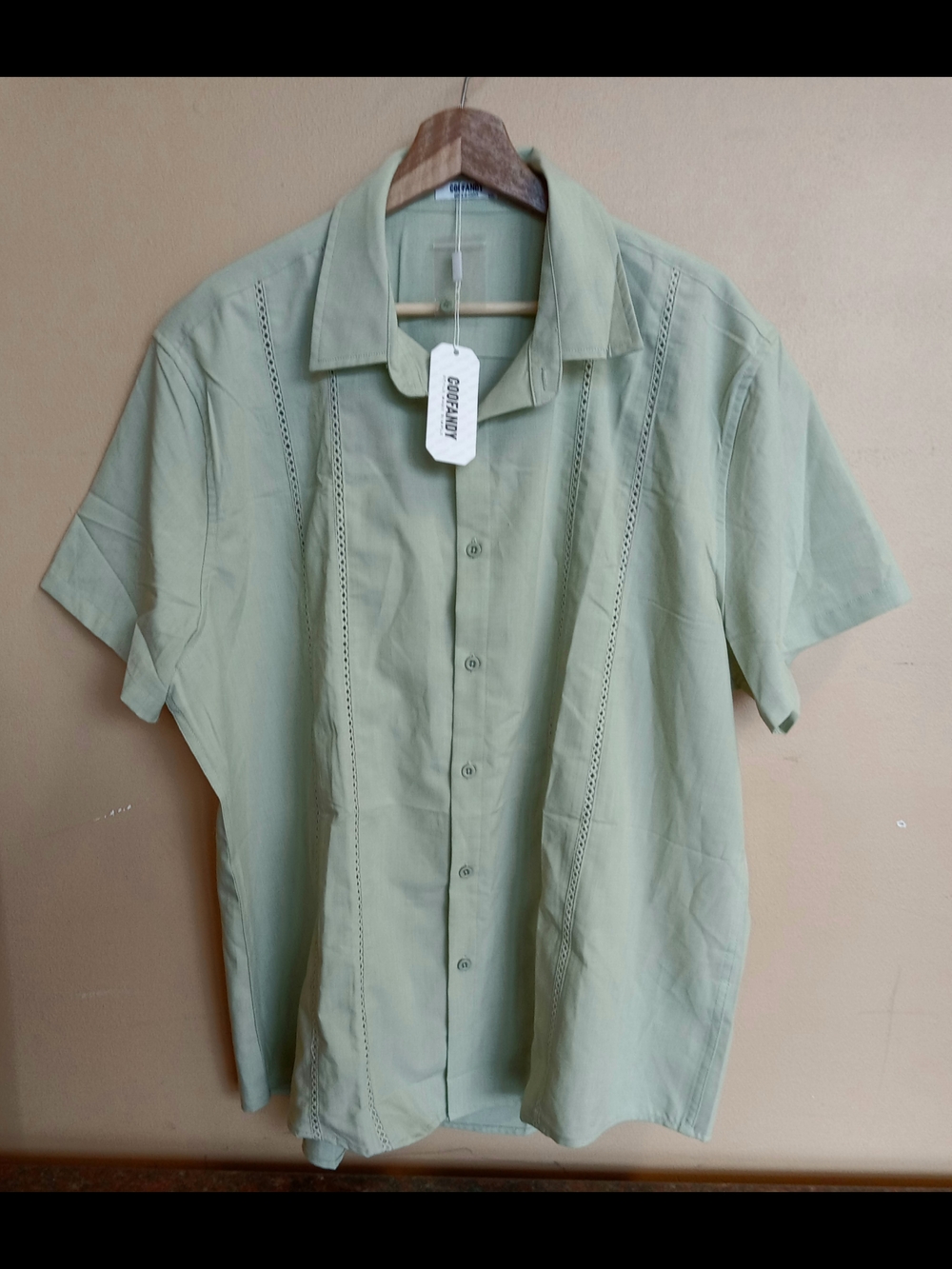 Light Sage Short-Sleeve Button-Down Shirt by Coofandy NWT